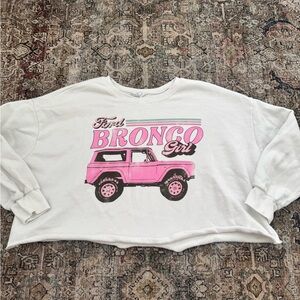 Ford White Sweatshirt with Pink Bronco Graphic